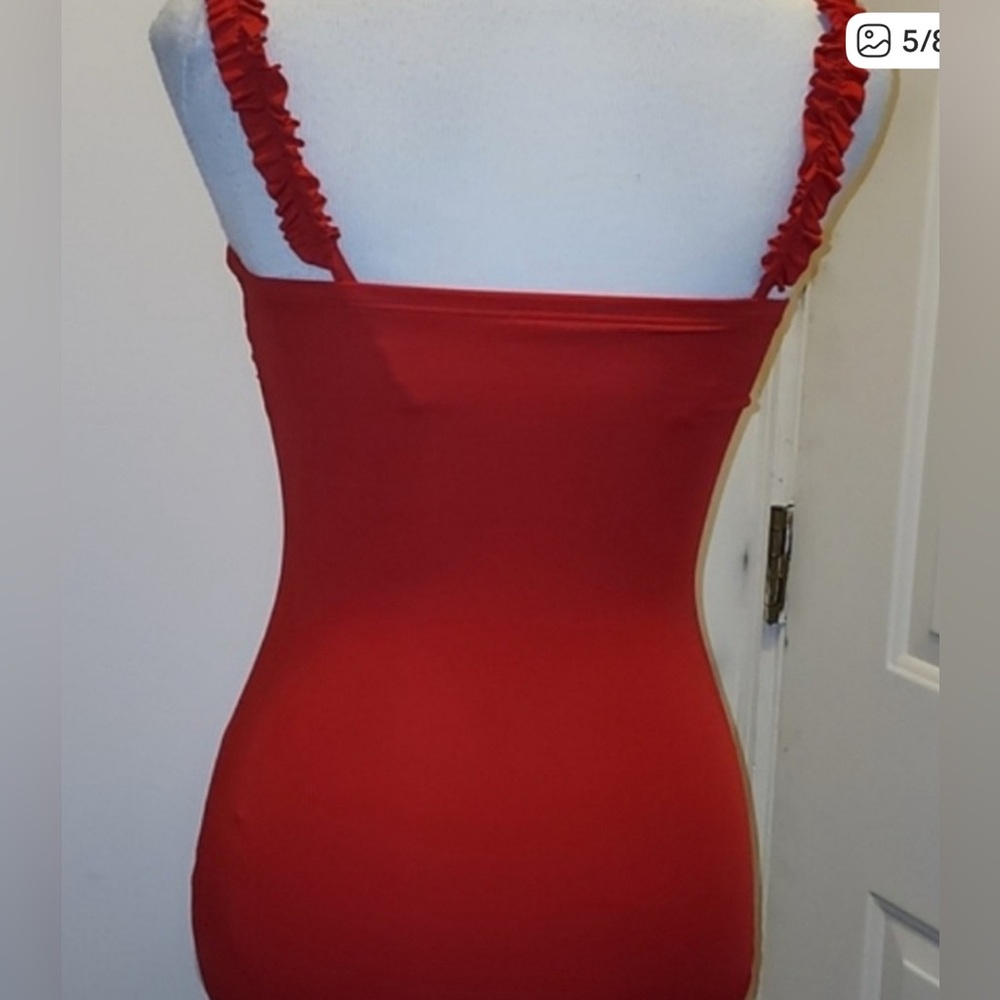 Kate Spade Cabana One Piece Swimsuit with Ruffle Straps in Cherry Red color - Picture 8 of 8
